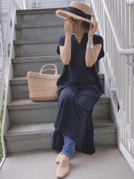 「DHOLIC（ディーホリック）のアイテム（かごバッグ）」を使った、𝚜𝚊𝚢𝚊さん（レディース・153cm）の夏コーディネート