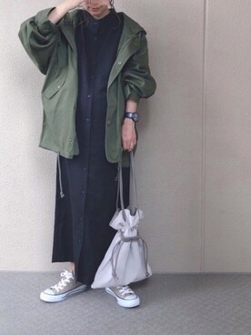 「カーキアウター」｜「アイテム（シャツワンピース）」を使った、𝚜𝚊𝚢𝚊さん（レディース・152cm）の秋コーディネート