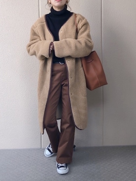 「coen」｜「アイテム（ノーカラージャケット）」を使った、𝚜𝚊𝚢𝚊さん（レディース・152cm）の冬コーディネート