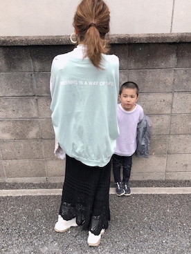 「NEUNA（ヌナ）のウエストゴムシアーニットロングスカート（スカート）」を使った、𝚜𝚊𝚢𝚊さん（レディース・152cm）の春コーディネート