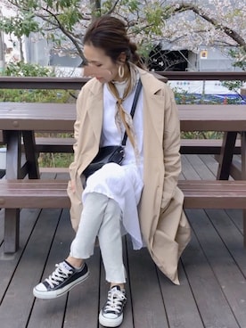 「Libra Cue（リブラ キュー）のアイテム（チェスターコート）」を使った、𝚜𝚊𝚢𝚊さん（レディース・152cm）の春コーディネート