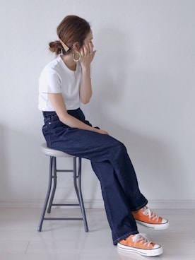 「ハイウエストストレートジーンズ」｜「アイテム（アクセサリー）」を使った、𝚜𝚊𝚢𝚊さん（レディース・152cm）の夏コーディネート