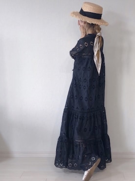 「KOH.style（コースタイル）の総レースティアードワンピース（ワンピース）」を使った、𝚜𝚊𝚢𝚊さん（レディース・152cm）の夏コーディネート