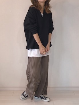 「キーネック」｜「アイテム（スウェット）」を使った、𝚜𝚊𝚢𝚊さん（レディース・152cm）の秋コーディネート