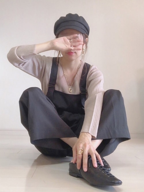シンプルワイドパンツオールインワン（つなぎ/オールインワン