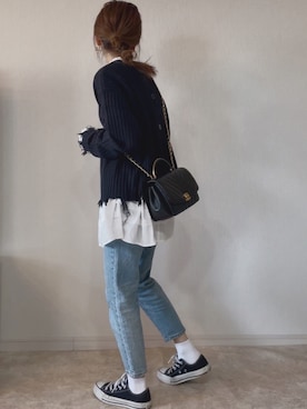 「ZOZO（ゾゾ）のスリムテーパードデニムパンツ［WOMEN］（デニムパンツ）」を使った、𝚜𝚊𝚢𝚊さん（レディース・152cm）の冬コーディネート