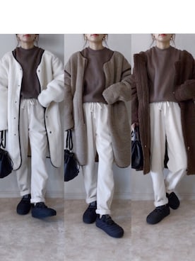 「コーデュロイパンツ」｜「アイテム（ムートンコート）」を使った、𝚜𝚊𝚢𝚊さん（レディース・152cm）の冬コーディネート