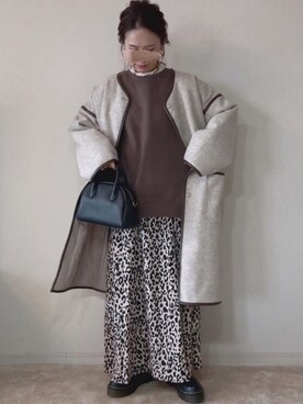 「パイピングコート」｜「アイテム（スウェット）」を使った、𝚜𝚊𝚢𝚊さん（レディース・152cm）の冬コーディネート