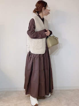 「DHOLIC STYLE（ディーホリックスタイル）のアイテム（ベスト）」を使った、𝚜𝚊𝚢𝚊さん（レディース・152cm）の冬コーディネート