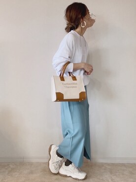 「アイテム（スカート、ブルー系）」を使った、𝚜𝚊𝚢𝚊さん（レディース・152cm）の春コーディネート