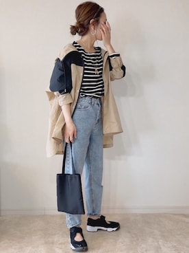 「GRL（グレイル）のテーパードデニムパンツ（デニムパンツ）」を使った、𝚜𝚊𝚢𝚊さん（レディース・152cm）の春コーディネート