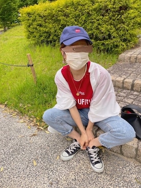 「GRL（グレイル）のテーパードデニムパンツ（デニムパンツ）」を使った、𝚜𝚊𝚢𝚊さん（レディース・152cm）の春コーディネート