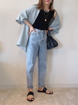 「GRL（グレイル）のテーパードデニムパンツ（デニムパンツ）」を使った、𝚜𝚊𝚢𝚊さん（レディース・152cm）の春コーディネート