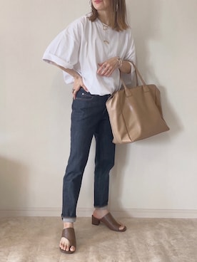 「白Tシャツ×デニム」｜「アイテム（その他）」を使った、𝚜𝚊𝚢𝚊さん（レディース・152cm）の春コーディネート