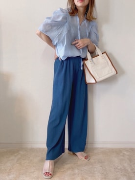 「アイテム（その他パンツ、ブルー系）」を使った、𝚜𝚊𝚢𝚊さん（レディース・152cm）の春コーディネート