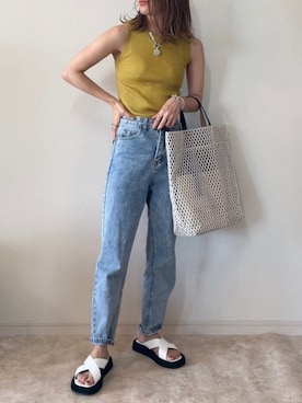 「GRL（グレイル）のテーパードデニムパンツ（デニムパンツ）」を使った、𝚜𝚊𝚢𝚊さん（レディース・152cm）の夏コーディネート