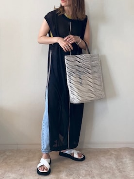 「GRL（グレイル）のテーパードデニムパンツ（デニムパンツ）」を使った、𝚜𝚊𝚢𝚊さん（レディース・152cm）の夏コーディネート