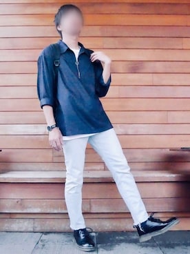 「LIDNM（リドム）のLIDNM/リドム/マイクロスパンリングジップシャツ（シャツ/ブラウス）」を使った、とっくんさん（メンズ・165cm）の夏コーディネート