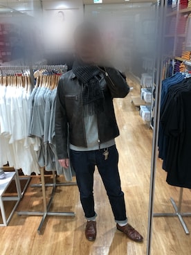 「RRL（ダブル アール エル）のアイテム（ライダースジャケット）」を使った、さとしさん（メンズ・177cm）の冬コーディネート