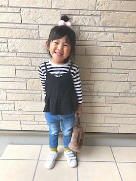「ファー」｜「アイテム（オールインワン・サロペット）」を使った、mei♡hinaさん（キッズ・90cm）の秋コーディネート