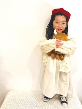 「ケーブルカーディガン」｜「アイテム（その他）」を使った、mei♡hinaさん（キッズ・90cm）の秋コーディネート