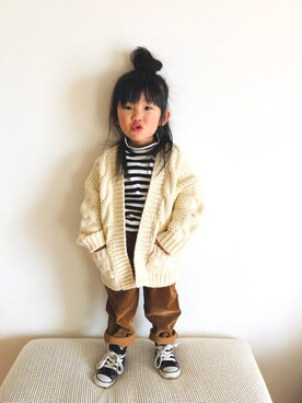 「ケーブルカーディガン」｜「アイテム（その他）」を使った、mei♡hinaさん（キッズ・90cm）の冬コーディネート