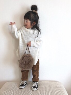 mei♡hinaさんの「コーデュロイタックパンツ(80～150cm)」を使ったコーディネート