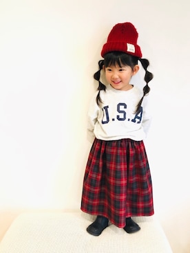 「USA」｜「アイテム（スウェット）」を使った、mei♡hinaさん（キッズ・100cm）の冬コーディネート