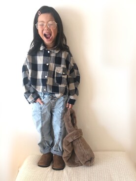 「ファー」｜「アイテム（スリッポン）」を使った、mei♡hinaさん（キッズ・100cm）の秋コーディネート
