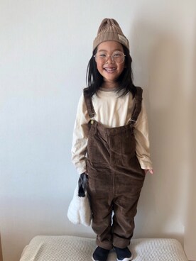 「ブラウンコーデ」｜「アイテム（サロペット/オーバーオール）」を使った、mei♡hinaさん（キッズ・100cm）の秋コーディネート