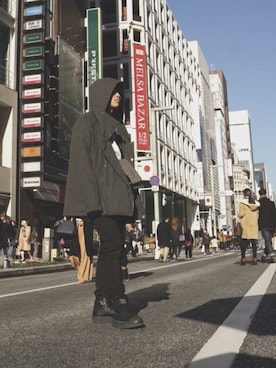「RickOwens×adidas」｜「アイテム（ジャケット/アウター）」を使った、くさん（メンズ・163cm）の冬コーディネート