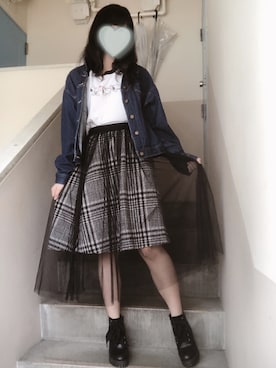 「AS KNOW AS PINKY（アズノゥアズピンキー）のアイテム（デニムジャケット）」を使った、ぽんさん（レディース・163cm）の春コーディネート