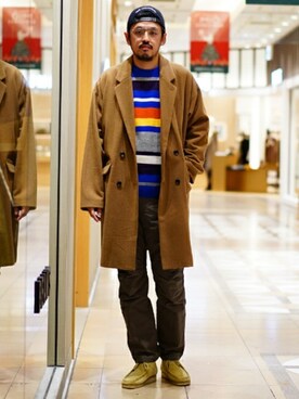 「BEAMS（ビームス）のアイテム（チェスターコート）」を使った、BEAMS MENさん（メンズ・182cm）の冬コーディネート