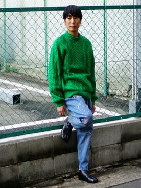 「BEAMS（ビームス）のBEAMS / ペイント バギー テーパード デニム（デニムパンツ）」を使った、BEAMS MENさん（メンズ・170cm）の春コーディネート