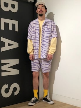 「BEAMS（ビームス）のアイテム（キャップ）」を使った、BEAMS MENさん（メンズ）の夏コーディネート