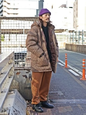 「BEAMS（ビームス）のアイテム（帽子）」を使った、BEAMS MENさん（メンズ・175cm）の冬コーディネート