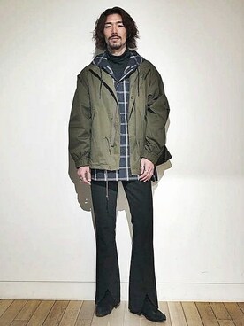「BEAMS（ビームス）のアイテム（モッズコート）」を使った、BEAMS MENさん（メンズ・183cm）の冬コーディネート