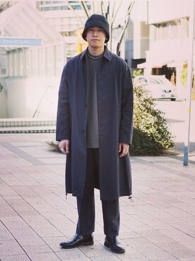 「BEAMS（ビームス）のアイテム（ステンカラーコート）」を使った、BEAMS MENさん（メンズ・171cm）の冬コーディネート