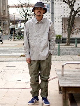 「DANTON（ダントン）のアイテム（帽子）」を使った、BEAMS MENさん（メンズ・175cm）の春コーディネート