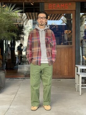 「ビッグチェック」｜BEAMS MENさん（メンズ・169cm）の春コーディネート