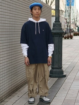 「BEAMS（ビームス）のアイテム（ハンチング/ベレー帽）」を使った、BEAMS MENさん（メンズ・170cm）の春コーディネート