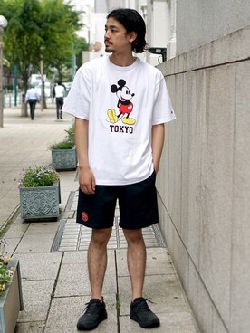 Champion Beams 別注 ミッキーマウス Tokyo Tシャツを使ったメンズ人気ファッションコーディネート Wear