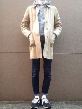 「Champion」｜「アイテム（ステンカラーコート）」を使った、Takuさん（メンズ・185cm）の冬コーディネート