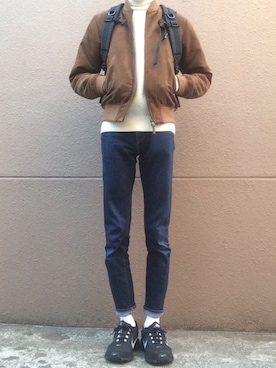 「MUJI」｜「アイテム（ブルゾン）」を使った、Takuさん（メンズ・185cm）の春コーディネート
