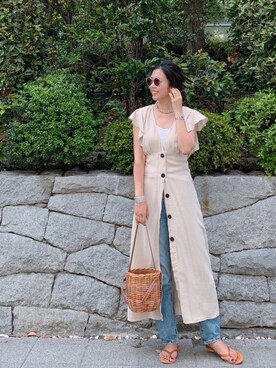 「GAP（ギャップ）のアイテム（ビーチサンダル）」を使った、sayakaさん（レディース・160cm）の夏コーディネート