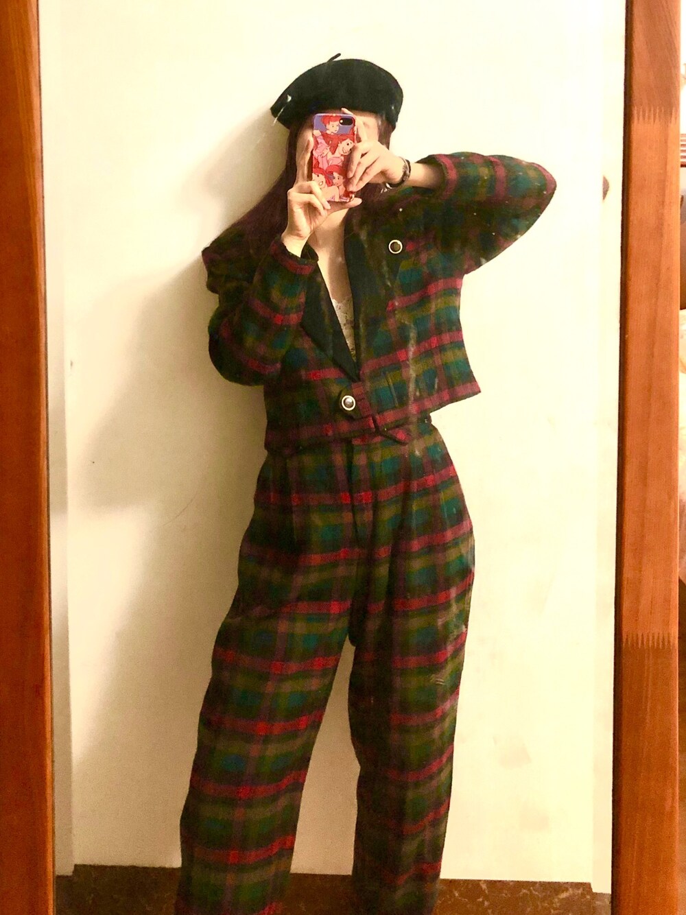 「VINTAGEのアイテム（スーツセット、レッド系）」を使った、ﾀﾝﾀﾝﾀﾝﾀﾝさん（レディース・165cm）の冬コーディネートの1枚目の写真