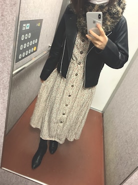 「niko and...（ニコアンド）のアイテム（ライダースジャケット）」を使った、はちせんちさん（レディース・153cm）の冬コーディネート