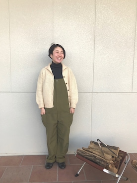 「Snow Peak（スノーピーク）のアイテム（オールインワン・サロペット）」を使った、Yamamoto"snowpeakさん（レディース・160cm）の冬コーディネート