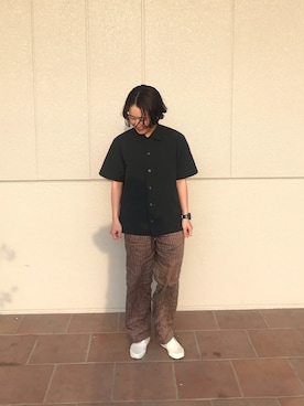 「ストライプパンツ」｜「アイテム（スリッポン）」を使った、Yamamoto"snowpeakさん（レディース・160cm）の春コーディネート