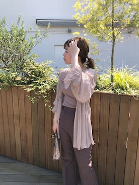 「one after another NICE CLAUP（ワンアフターアナザーナイスクラップ）のアイテム（スラックス、ブラウン系）」を使った、ホソヤヤスコさん（レディース・161cm）の夏コーディネート